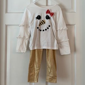 Snowman outfit with gold shimmer pants 3T-4T